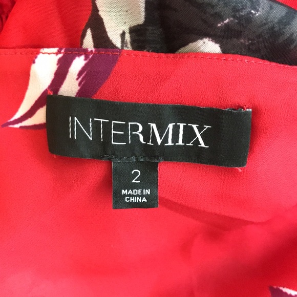 Intermix Deirdre 100% silk midi High Low dress floral print in red color size 2 - Picture 7 of 9